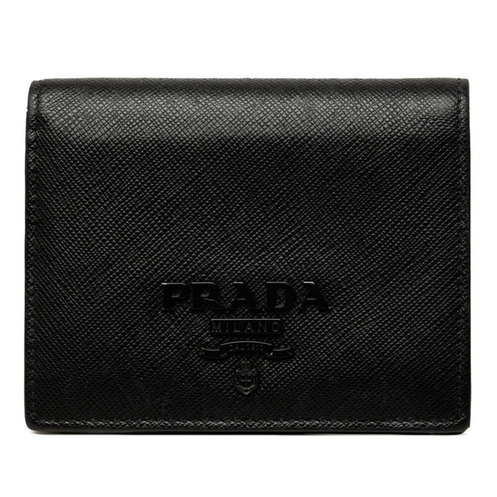 Prada Logo Bi-fold Wallet, Black Saffiano Leather, Women's PRADA